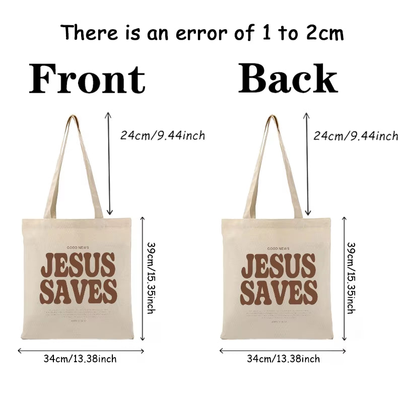 Cood News Jesus Saves Pattern Canvas Shoulder Tote Bag Casual Shopping Tote Christ Religion Christian Faith Shopper Handbag